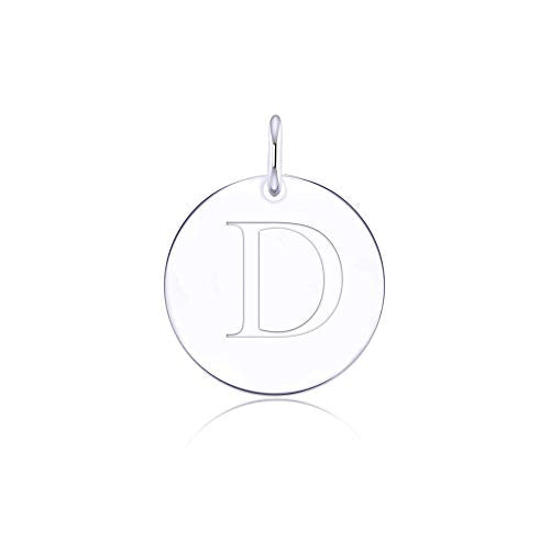 Sterling Silver Mini Initial Disc Round Charm Pendant for Women - color: D