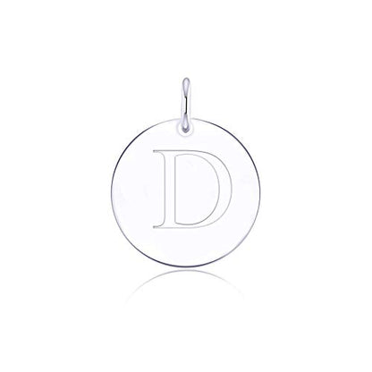 Sterling Silver Mini Initial Disc Round Charm Pendant for Women - color: D