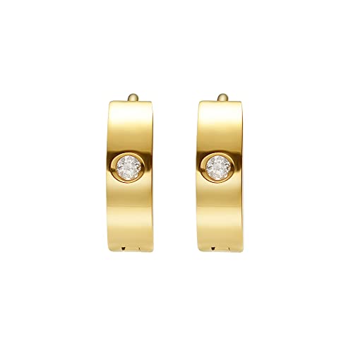Small Huggie Hoop Earrings for Women - color: Gold Cubic Zirconia