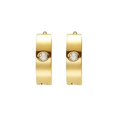 Small Huggie Hoop Earrings for Women - color: Gold Cubic Zirconia