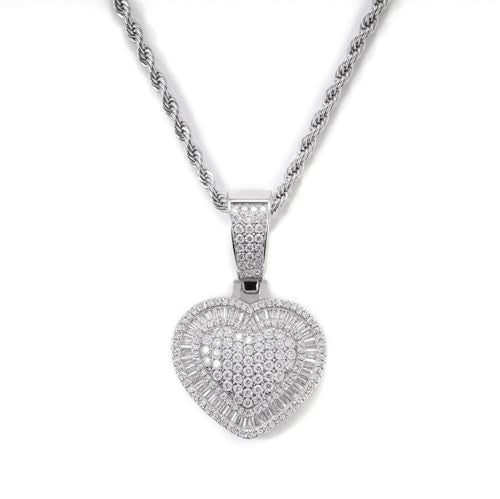 Lulu Mel Silver Heart Necklace 14K Gold Plated Heart Pendant Cubic Zirconia Necklace for Women Men, Iced Out Love Necklace Jewelry Gift Valentine's Day/Mother's Day/Christmas/Anniversary/Birthday Gift - color: Silver, style: Square Diamond Heart