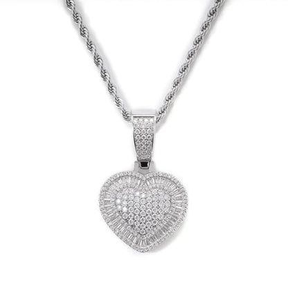 Lulu Mel Silver Heart Necklace 14K Gold Plated Heart Pendant Cubic Zirconia Necklace for Women Men, Iced Out Love Necklace Jewelry Gift Valentine's Day/Mother's Day/Christmas/Anniversary/Birthday Gift - color: Silver, style: Square Diamond Heart