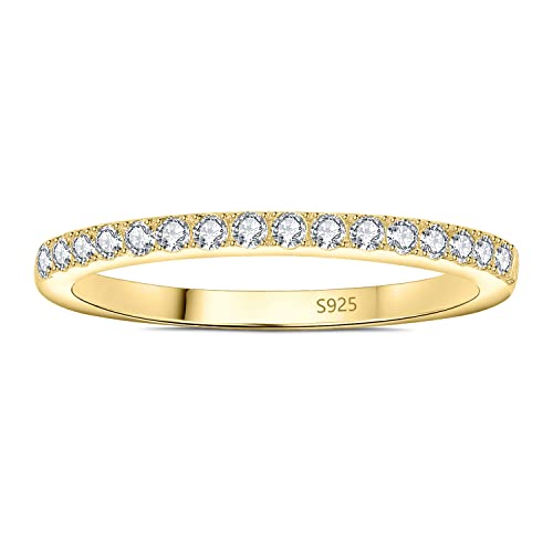 JewelryPalace 6 Stone Cubic Zirconia Half Eternity Stackable Wedding Rings for Women, 14K White Yellow Rose Gold Plated 925 Sterling Silver Promise Rings for Her, Simulated Diamond Wedding Band Ring - color: B-half eternity-yellow gold palted