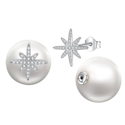 Pearl and Rhinestone Stud Earrings for Women Retro Statement Earrings Wedding Party Prom Jewelry - color: North Star Pearl-Silver