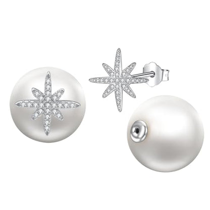 Pearl and Rhinestone Stud Earrings for Women Retro Statement Earrings Wedding Party Prom Jewelry - color: North Star Pearl-Silver