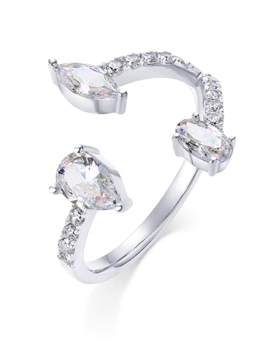 PAVOI 14K Gold Plated Cubic Zirconia Bypass Open Band Stackable Ring for Women | CZ Statement Eternity Rings - color: White Gold, size: 8, style: Triple