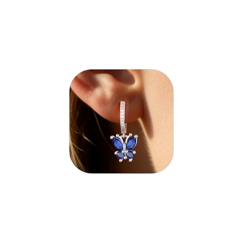 Bestyle Gold Butterfly Earrings for Women, Dainty Cute Birthstone Studs Hypoallergenic Jewelry, Great Birthday Gift - style: 09.September (Sapphire)-DANGLE