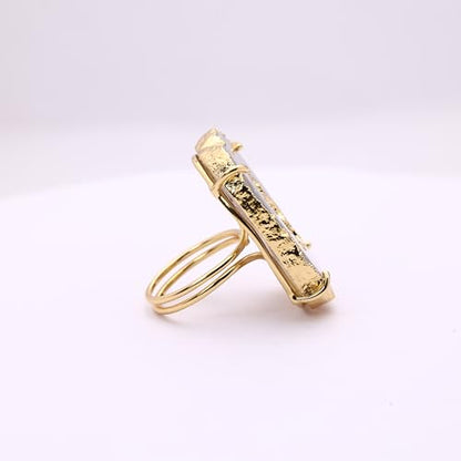 Ring Geode Druzy Slice Unique And Stylish Statement Gold Plated Jewelry Natural Gemstone Stone size 25-35 mm Approximately Adjustable Shank US Scale Size 6-9 - color: Gray, 8