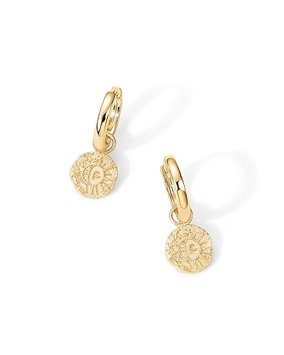 PAVOI 14K Gold Plated S925 Sterling Silver Post Lightweight Drop Dangle Huggie Hoop Earrings for Women | Star, Lock, Pearl, Cross, Lightening, Coin | Dainty Earrings - style: Coin