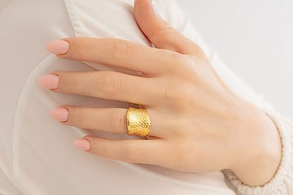 Handmade Hammered Sterling Silver Wide Band Ring - color: 925 Sterling Silver (Gold)