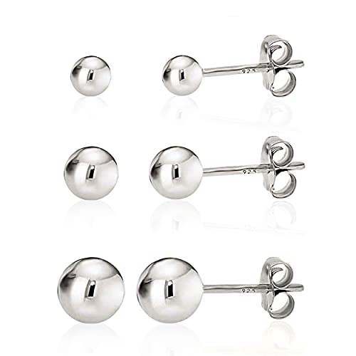 KEZEF Sterling Silver Ball Stud Earrings Hypoallergenic Earrings for Women | Available in Sterling Silver, Rose Gold, or 14K Gold Plated Silver (2mm-10mm)