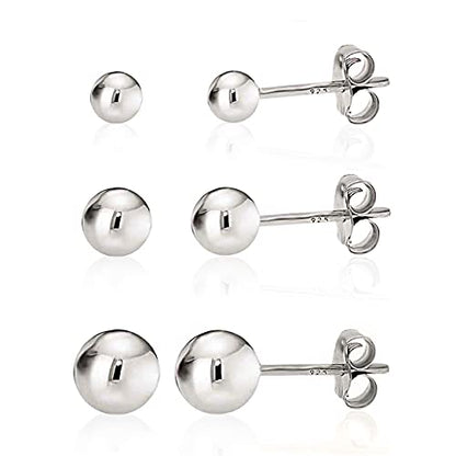 KEZEF Sterling Silver Ball Stud Earrings Hypoallergenic Earrings for Women | Available in Sterling Silver, Rose Gold, or 14K Gold Plated Silver (2mm-10mm)