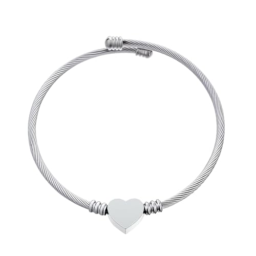 kelistom 316L Stainless Steel Love Heart Charm Bracelet for Women Romantic Gift Silver/Rose/18k Gold Plated OT Clasp Bracelets - color: heart cuff-silver