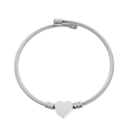 kelistom 316L Stainless Steel Love Heart Charm Bracelet for Women Romantic Gift Silver/Rose/18k Gold Plated OT Clasp Bracelets - color: heart cuff-silver