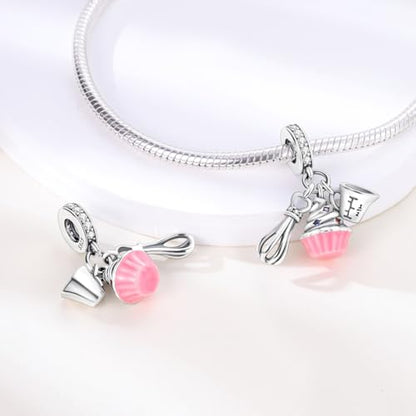 HONGRUI 925 Sterling Silver Charm for Bracelets Fashion Women Jewelry Gift - color: Pink cake