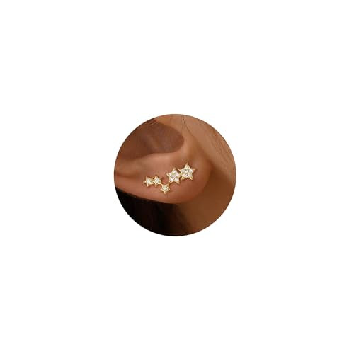Star 14K Gold Plated Ear Cuff Earrings for Women Non Piercing, Dainty Silver Plated Clip on Cartilage Ear Cuff Non Pierced Trendy CZ Northstar Starburst Sparkling Climber Clawer Earring Jewelry - style: Cluster-2