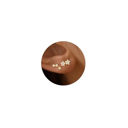 Star 14K Gold Plated Ear Cuff Earrings for Women Non Piercing, Dainty Silver Plated Clip on Cartilage Ear Cuff Non Pierced Trendy CZ Northstar Starburst Sparkling Climber Clawer Earring Jewelry - style: Cluster-2