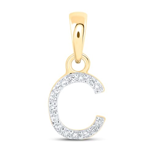 Solid 10K Yellow Gold Real Natural Diamond Womens A-Z Initial Letter Pendant Charm - 1/2 Inch Height - for Necklaces .03 Carat (.03 Cttw) - style: C - 10k Yellow Gold