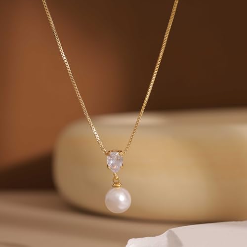 Pearl Necklaces for Women, Dainty Pearl Drop Necklace 14K Gold Plated CZ Pearls Pendant Necklace Small Gold Choker Necklaces for Women Trendy Wedding Jewelry Bridesmaids Gifts - color: Gold Plated-LX Pearl