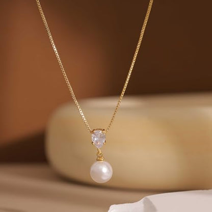 Pearl Necklaces for Women, Dainty Pearl Drop Necklace 14K Gold Plated CZ Pearls Pendant Necklace Small Gold Choker Necklaces for Women Trendy Wedding Jewelry Bridesmaids Gifts - color: Gold Plated-LX Pearl