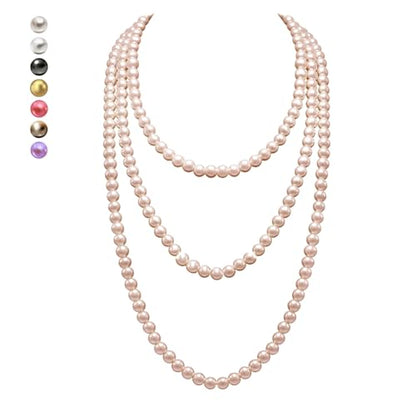 Women's Long Pearl Necklace - Natural Cultured Pearls - Luxurious 8mm Strand Pearls - 1920s Timeless Elegance - Great for Wives, Girlfriends, Sisters, and Besties - Length 60In/71In - color: Cream White, size: 60In