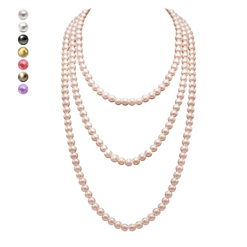 Women's Long Pearl Necklace - Natural Cultured Pearls - Luxurious 8mm Strand Pearls - 1920s Timeless Elegance - Great for Wives, Girlfriends, Sisters, and Besties - Length 60In/71In - color: Champagne Gold, size: 71In