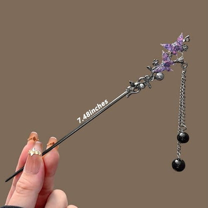 5 Pcs Hair sticks for buns,Decoration Hair pins for women,Buns and Updos with No Hair Damage, Butterfly Tassel Metal Pin Great Hold,Suitable for fine hair US459