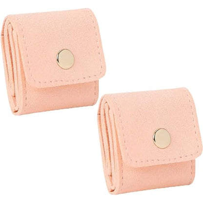 4-Piece Pink Mini Travel Jewelry Organizer Roll-Up Bag Set, Compact Foldable Design with Buckle Closure, 24.3x4.6cm Expanded Size, Soft Scratch-Resistant Interior for Rings & Earrings