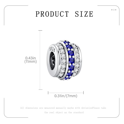KEQ 925 Silver Spacer Stopper Bead Charms Clearance for Pandora Bracelets Birthstone CZ Always Stopper Birthday Gifts for Mom Grandmom Granddaughter Wife Sisters Friends - color: Blue(2 Pcs)
