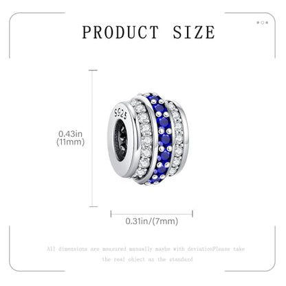 KEQ 925 Silver Spacer Stopper Bead Charms Clearance for Pandora Bracelets Birthstone CZ Always Stopper Birthday Gifts for Mom Grandmom Granddaughter Wife Sisters Friends - color: Blue(2 Pcs)