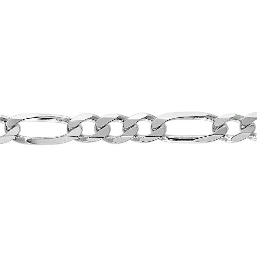 Sterling Silver 6.6mm Figaro Chain Bracelet 8 inch | Solid Beveled Edges Nickel Free High Polished Links Men Women Italy