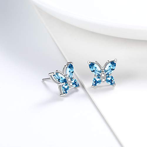 Butterfly Birthstone Stud Earrings - Women 925 Sterling Silver Butterflies Birthstone Stud Earrings Birthday Gift for Women - color: C.March