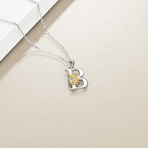 POPLYKE Initial Sunflower Necklace for Women 925 Sterling Sliver Sunflower Pendant Necklace Letter Initial Pendant Chain - style: Sunflower B