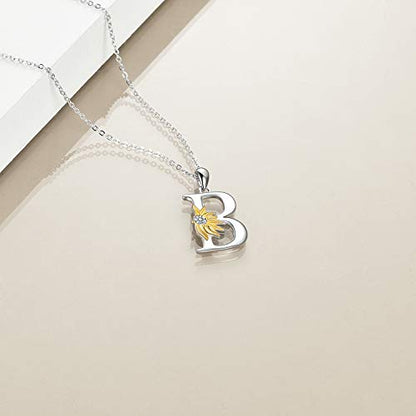 POPLYKE Initial Sunflower Necklace for Women 925 Sterling Sliver Sunflower Pendant Necklace Letter Initial Pendant Chain - style: Sunflower B