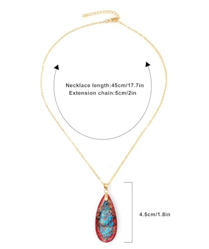 Stone Necklaces for Women Teardrop Gemstone Pendant Necklace Natural Stone Chain Necklaces - color: Red Blue
