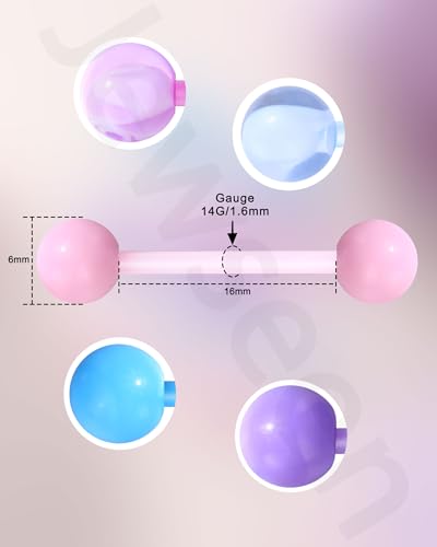 Jewseen 5PCS Tongue Barbells 14G Acrylic tongue piercing jewelry Candy Color tounge bars tongue piercing jewelry tongue rings for women - color: Blue