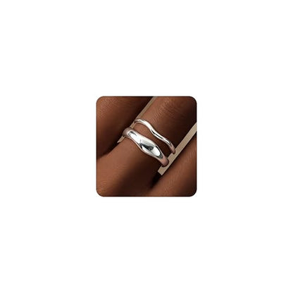 Gold Rings for Women Men Non Tarnish, Waterproof Chunky 14K Gold Plated Dainty Stackable Rings Trendy Statement Pinky Thumb Rings Engagement Eternity Wedding Band Ring Stacking Gold Jewelry Size 3 4 5 6 7 8 9 10 11 - color: Silver, size: 6.5
