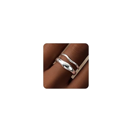 Gold Rings for Women Men Non Tarnish, Waterproof Chunky 14K Gold Plated Dainty Stackable Rings Trendy Statement Pinky Thumb Rings Engagement Eternity Wedding Band Ring Stacking Gold Jewelry Size 3 4 5 6 7 8 9 10 11 - color: Silver, size: 10.5