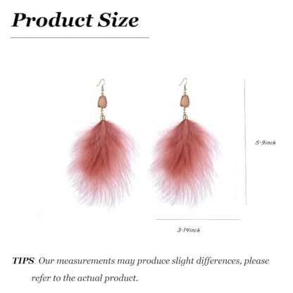 Feather Earrings for Women Boho Bohemian Style Tassel Fringe Statement Drop | Boho Tassel Fringe Statement Drop Earrings Dangle with Bohemian Vibe for Summer Beach Vacation Cruise Festival Outfit - color: Pink