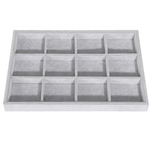 Emibele Bracelets Organizer Jewelry Tray, 12 Grids Velvet Tray Storage for Watches Rings Earrings, Stackable Jewelry Drawer Organizer Showcase Display Trays with Detachable Inner Dividers, Grey - style: D1- twelve Grids