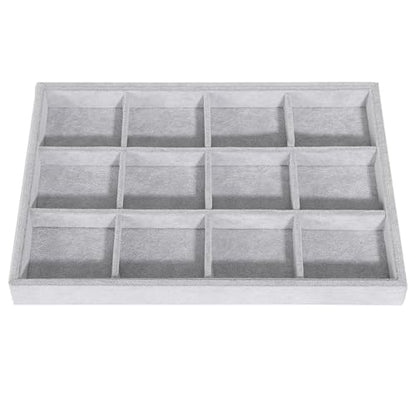 Emibele Bracelets Organizer Jewelry Tray, 12 Grids Velvet Tray Storage for Watches Rings Earrings, Stackable Jewelry Drawer Organizer Showcase Display Trays with Detachable Inner Dividers, Grey | Watches Rings Earrings Tray, Stackable Jewelry Drawer Organ