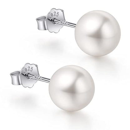 CUTEFEEL 4-12mm White Gold Plated Sterling Silver Pearl Stud Earrings | White Pearl Wedding Earrings Hypoallergenic Jewelry for Women - size: S-6mm