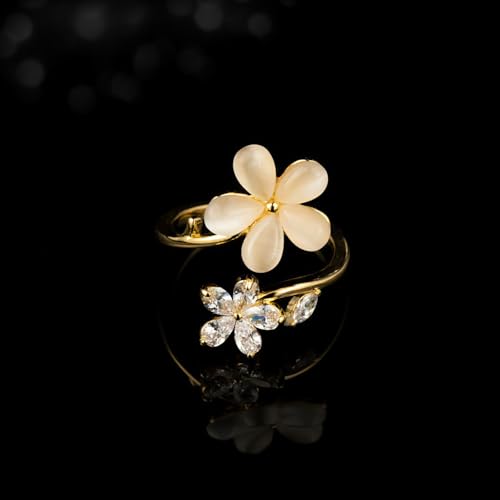 Kokoma Dainty Flower Ring for Women Sparkling Cubic Zirconia Daisy Open Statement Rings Pearl Chic Engagement Promise Ring Wrap Finger Band - color: White