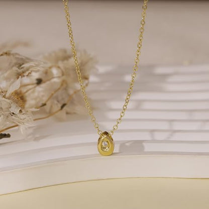 Gold Necklace for Women, 14k Gold Plated Cubic Zirconia Solitaire Pendant Necklace Waterproof Formal Necklaces for Women Cute Simple Necklaces Trendy Gold Jewelry Non Tarnish - color: Gold-round cz