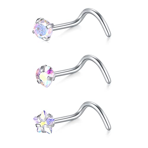 D.Bella Nose Studs Rings 18G Surgical Steel Nose Rings Screw Piercing Jewelry for Women Men 1.5MM 2.0MM 2.5MM 3.0MM Opal