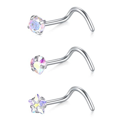 D.Bella Nose Studs Rings 18G Surgical Steel Nose Rings Screw Piercing Jewelry for Women Men 1.5MM 2.0MM 2.5MM 3.0MM Opal