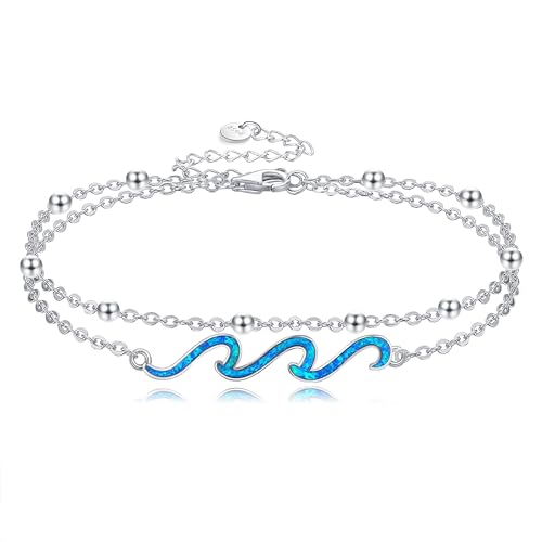 YFN Wave Anklet 925 Sterling Silver Ocean Wave Layered Ankle Bracelet Wave Beach Jewelry for Women Gifts - style: wave layered anklet