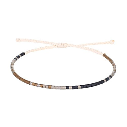 KELITCH Women Friendship Bracelet Seed Beads Miyuki Thin Strand Bracelets Adjustable Boho Jewelry - color: Brown 88B