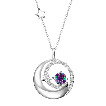 FANCIME Birthstone Necklaces 925 Sterling Silver Moon and Star Pendant Fine Jewelry Birthday Mothers Day Gifts for Mom Wife Her Daughter, Adjustable Chain 16+2" - color: Jun.- Alexandrite