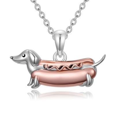 925 Sterling Silver Animal Necklace Heart Shape Dog/Rabbit/Cat Pendant Necklace for Women Animal Memorial Charm Jewelry Mother's Day Christmas Gifts - color: Weiner Dachshund-2